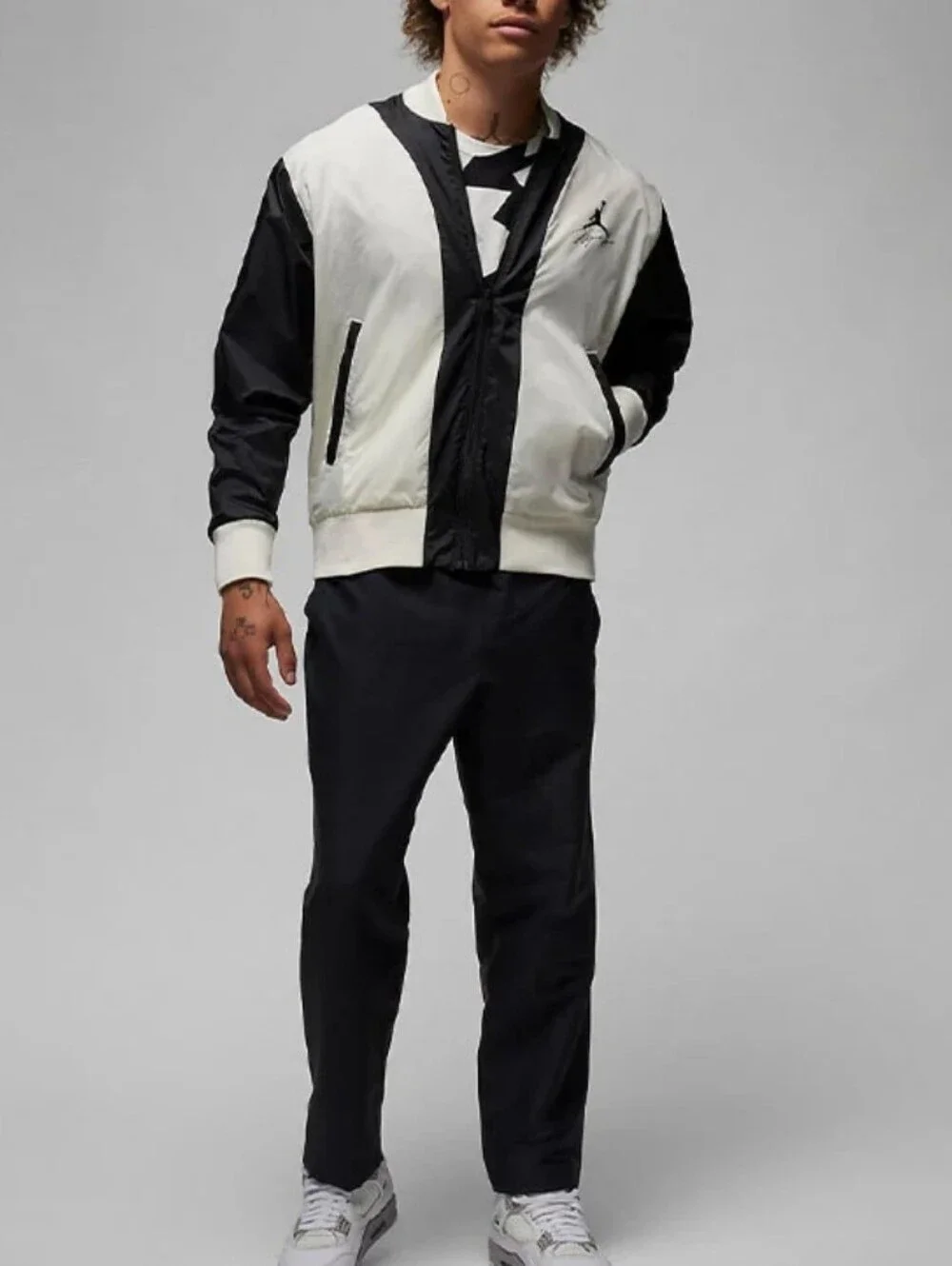 NWT Air Jordan Flight Black and White Two-Tone Bomber Jacket